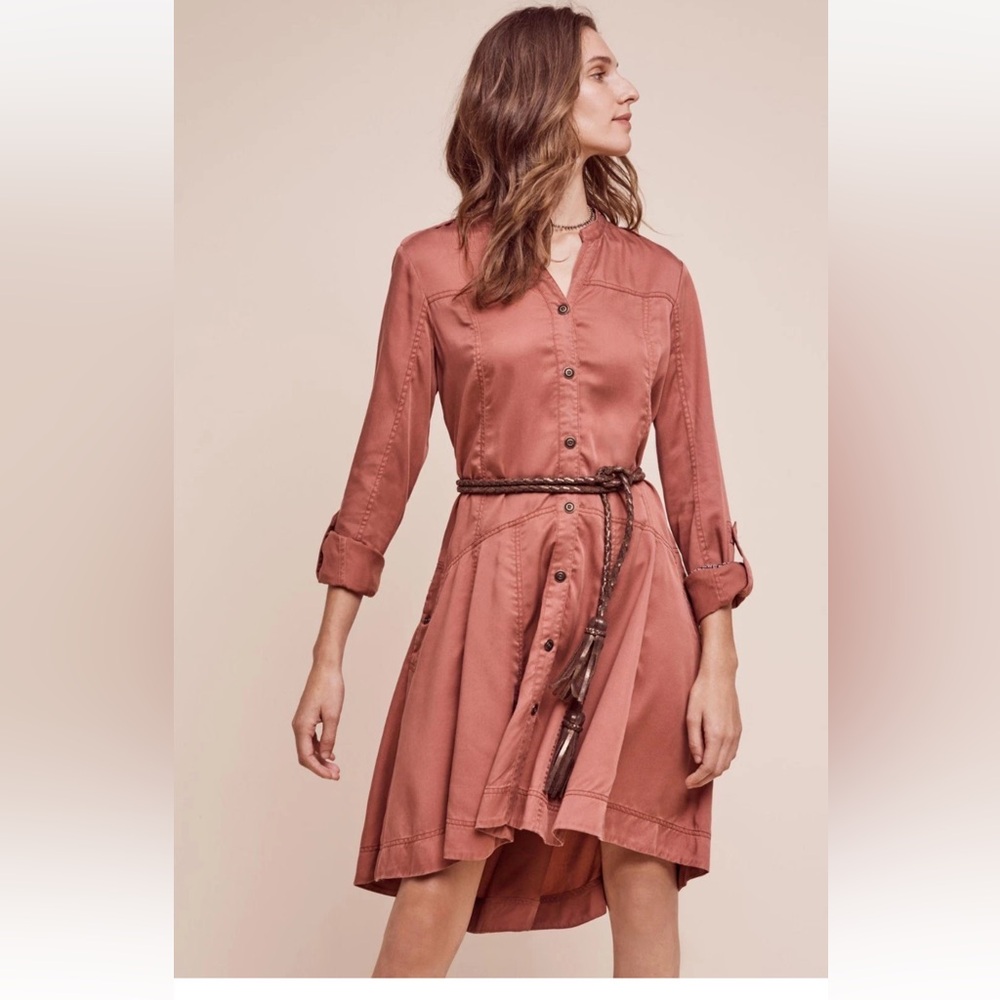 Anthropologie Holding Horses Womens Mariona Dusty Rose Swing Shirt Dress Sz 4 - Picture 11 of 12